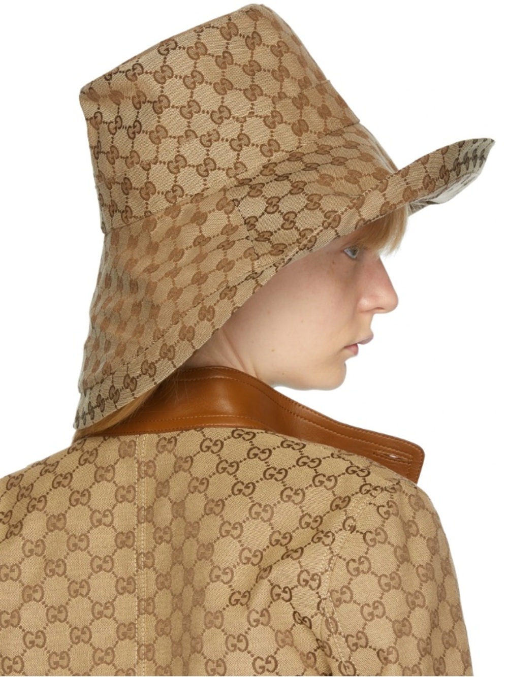 Monogram Beige Canvas Large Wide Brim Jacquard Bucket Hat Golden Tan Design - Picture 3 of 16